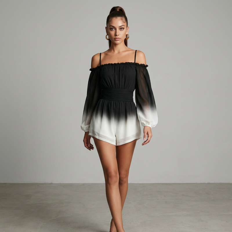 Mono con escote Bardot y estampado degradado