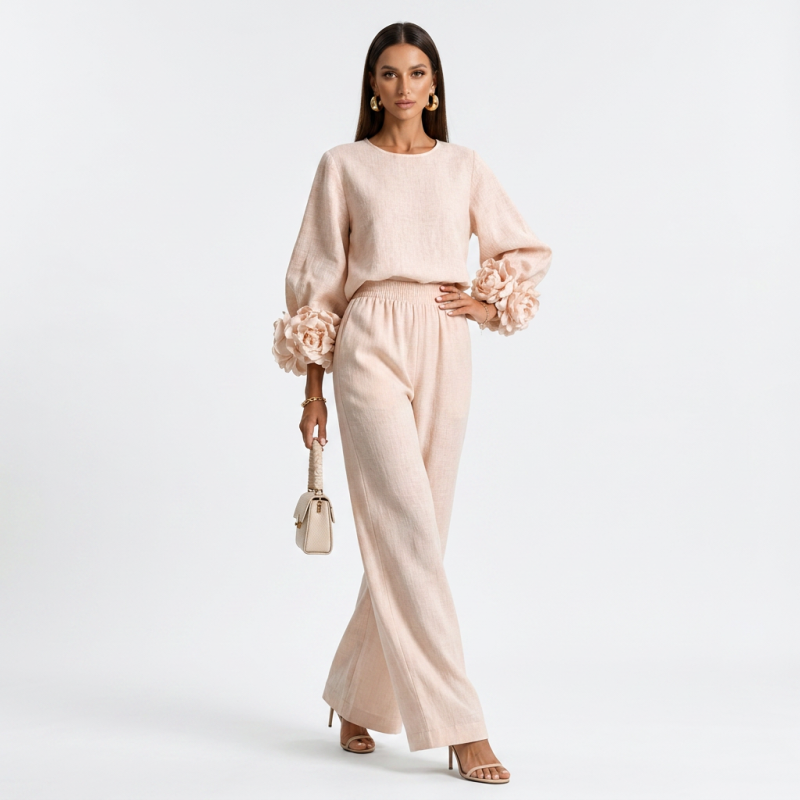 Elegante traje con mangas de encaje