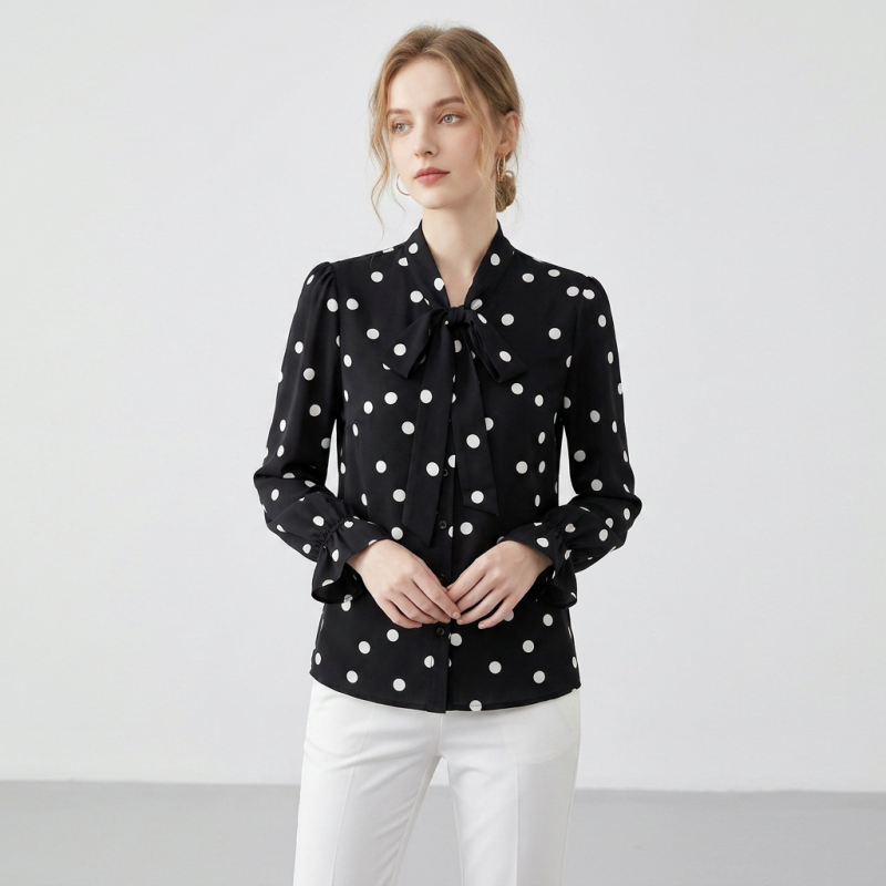 Camisa de manga larga con lazo de lunares