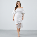 Vestido con hombros descubiertos y ribete de encaje