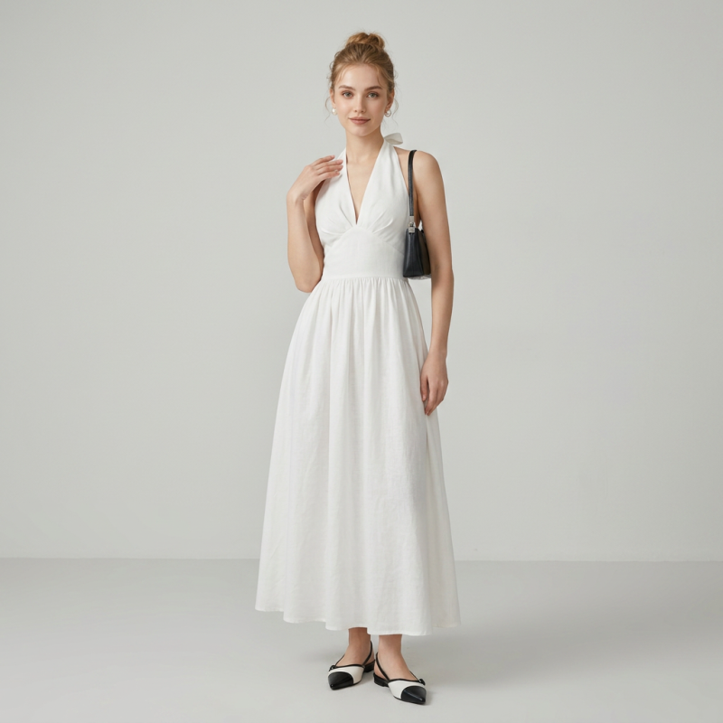Vestido con escote en V y lazo