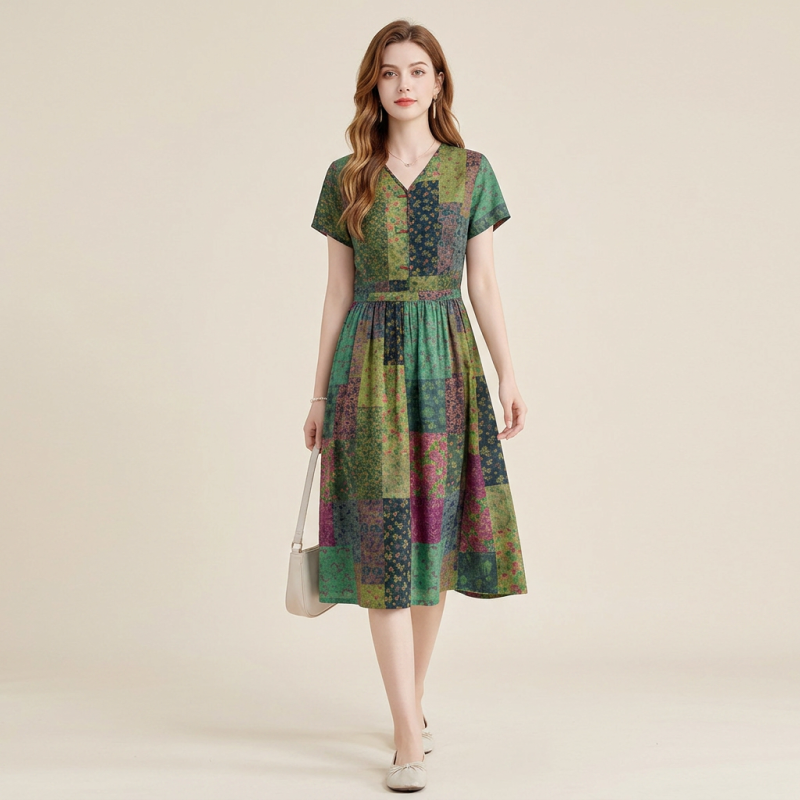 Vestido ajustado con bloques de color que ciñe la cintura