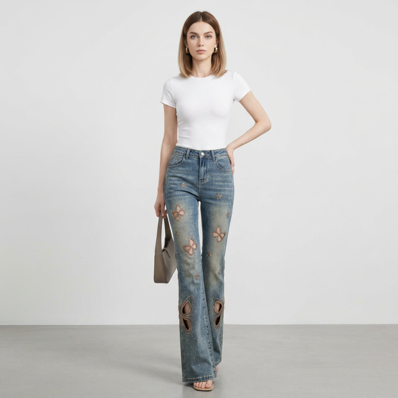 Pantalones vaqueros con aberturas estilo mariposa al estilo americano