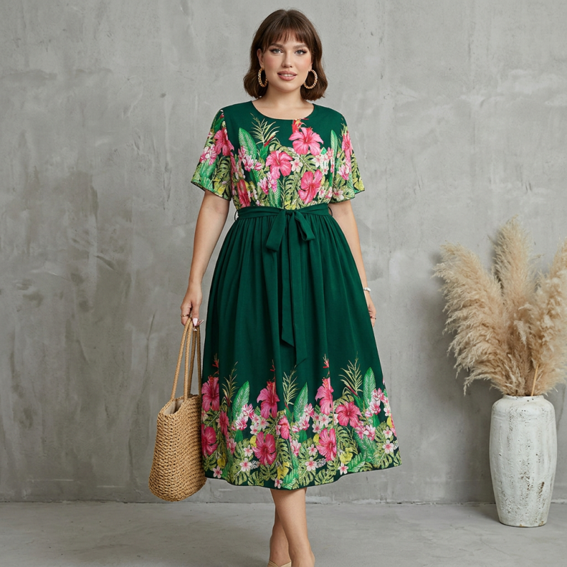 Vestido estampado que ciñe la cintura