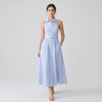 vestido de rayas con escote halter