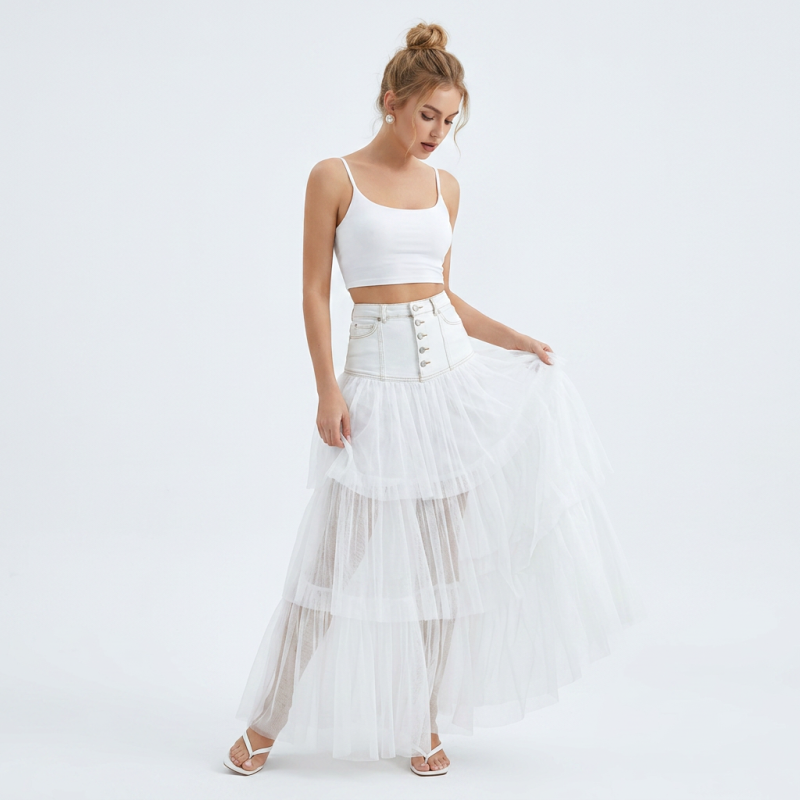 Falda midi de patchwork de malla