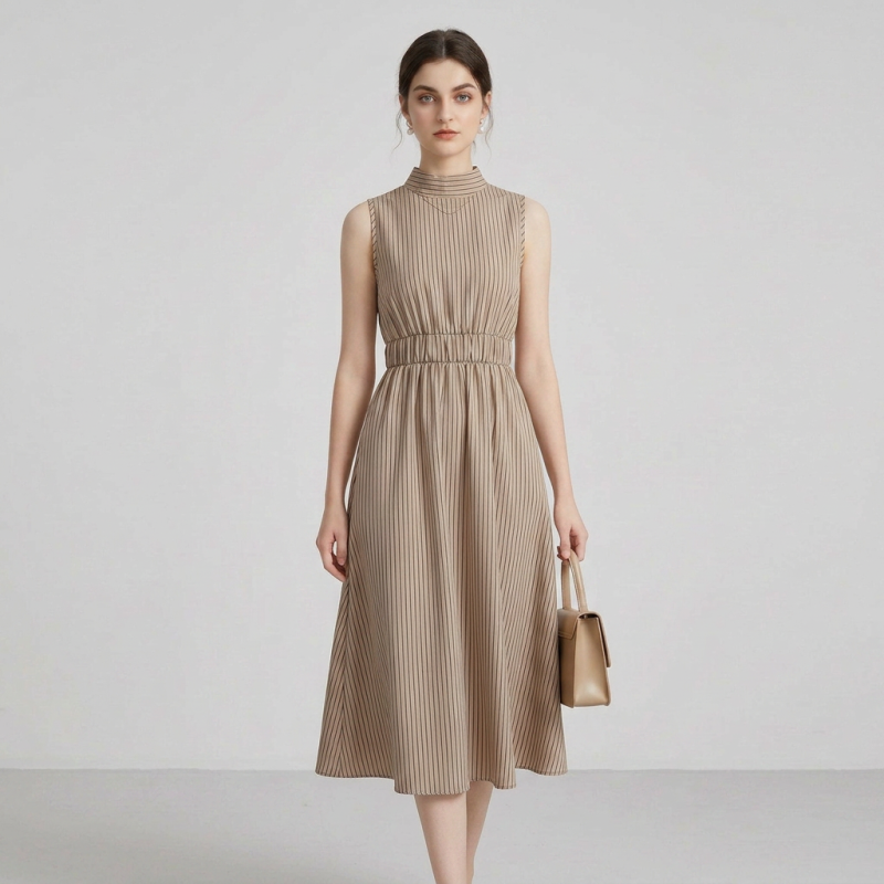 Elegante vestido de rayas sin mangas