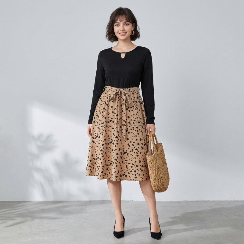 vestido de patchwork con estampado de leopardo