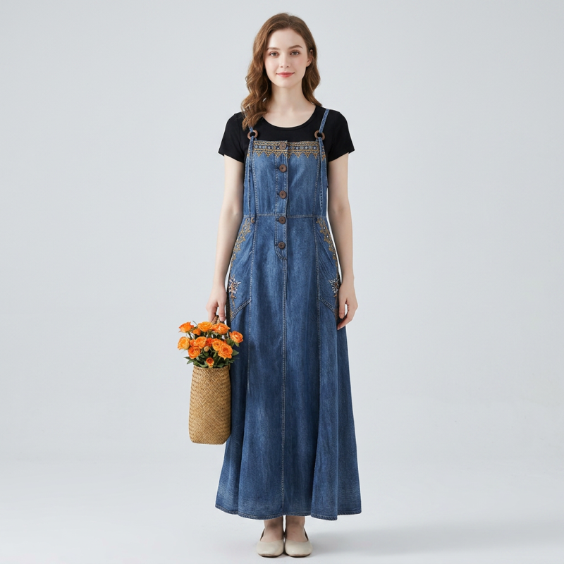 Vestido de tirantes de falda ancha que estiliza la figura