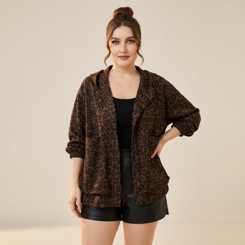Chaqueta con capucha y estampado de leopardo