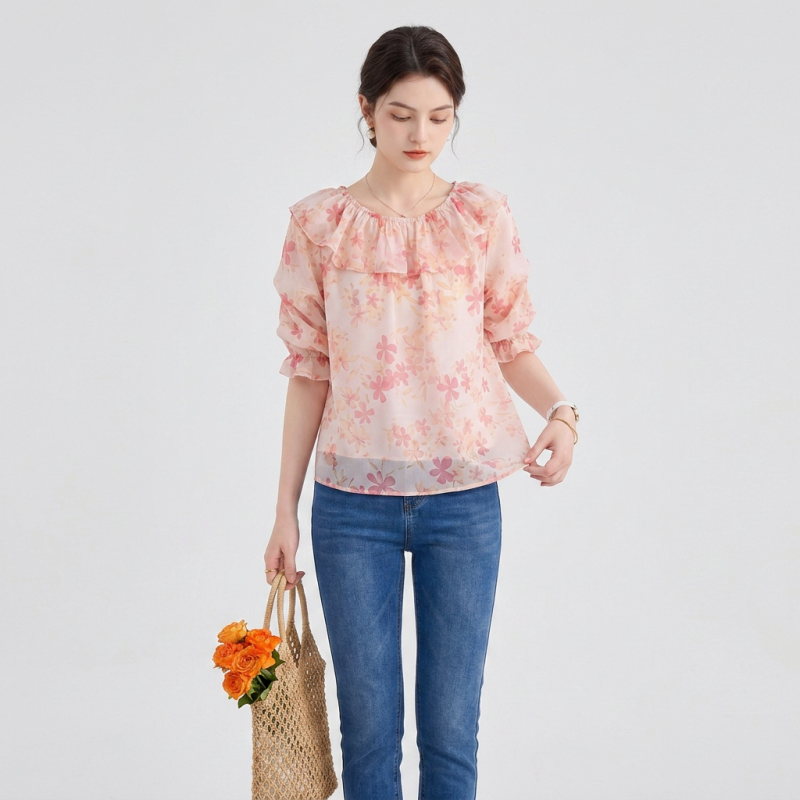 Blusa estampada con volantes