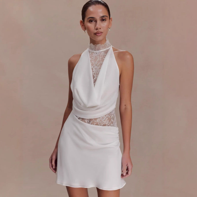 vestido de encaje con escote halter