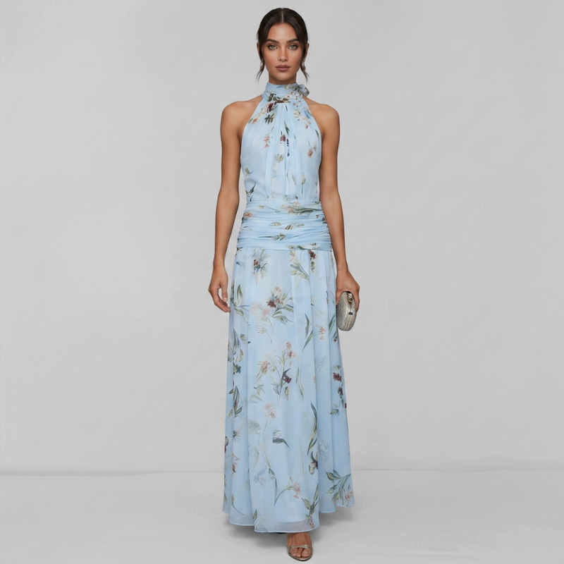 Nuevo vestido estampado con cuello halter