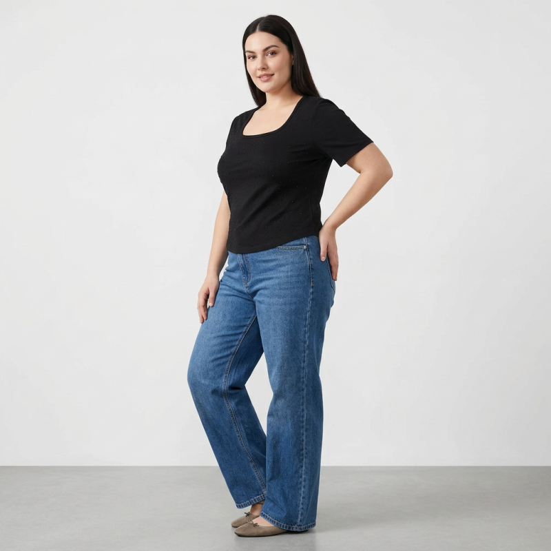 Camiseta sencilla de cuello cuadrado