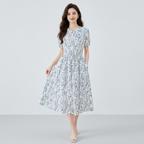 Vestido estampado de porcelana azul y blanca