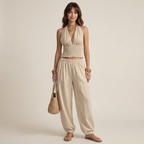 Conjunto de dos piezas: pantalón ancho con cuello halter