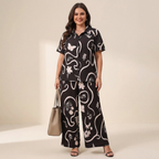 Conjunto de dos piezas compuesto por cárdigan y pantalón de pierna ancha.