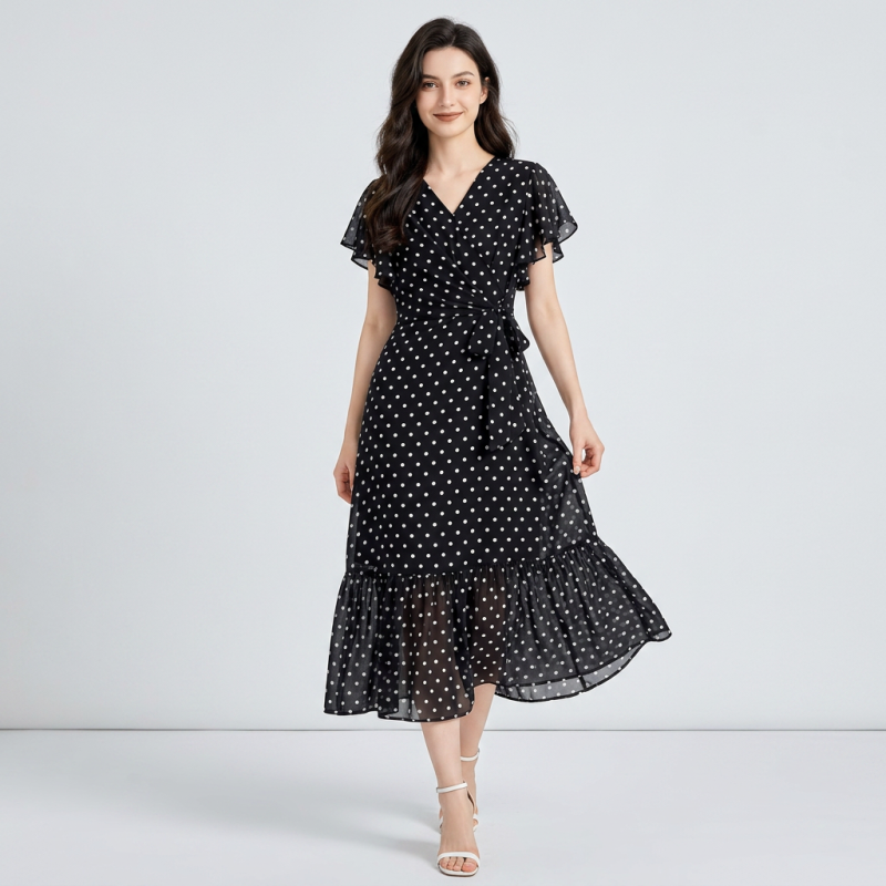 Vestido de lunares con escote en V