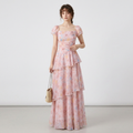 vestido largo floral de retazos