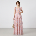 vestido largo floral de retazos