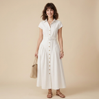 Vestido largo con solapas de estilo francés