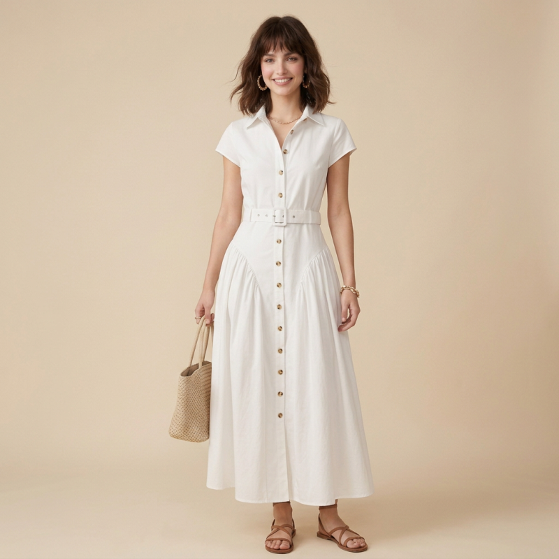 Vestido largo con solapas de estilo francés