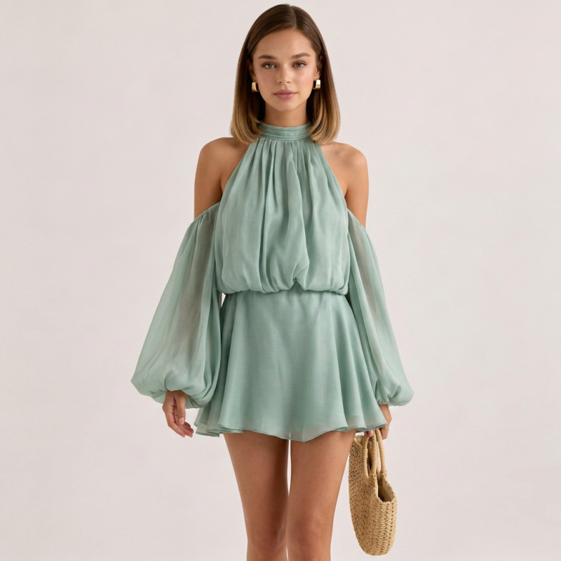 vestido con mangas farol