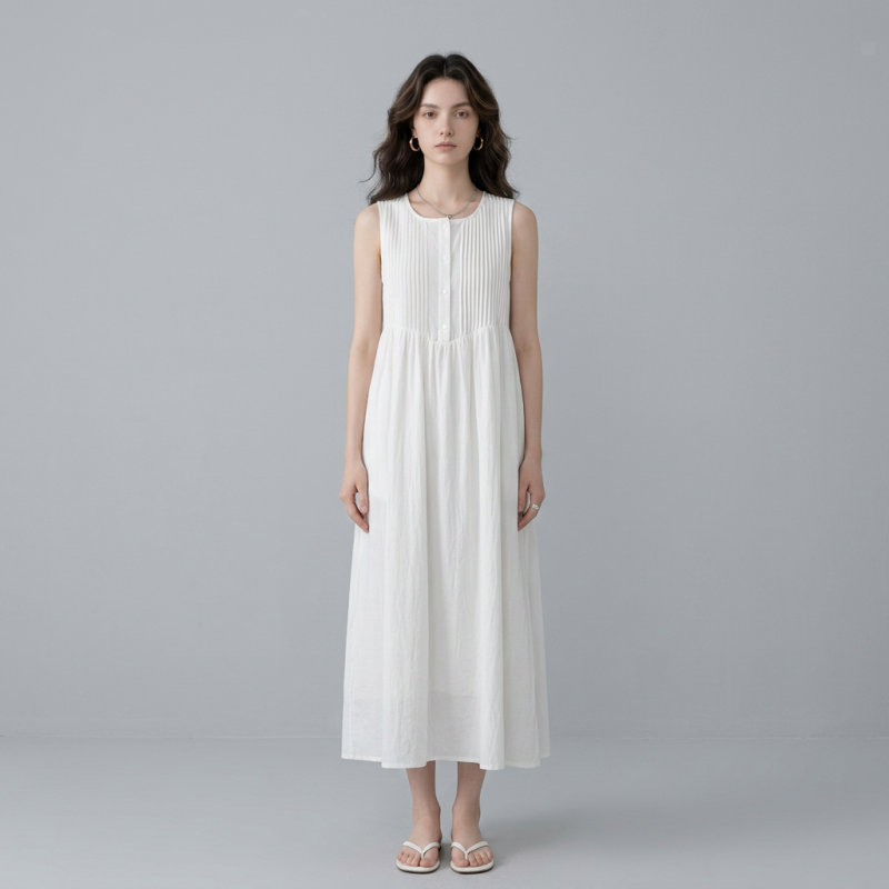 Vestido sin mangas plisado a la moda