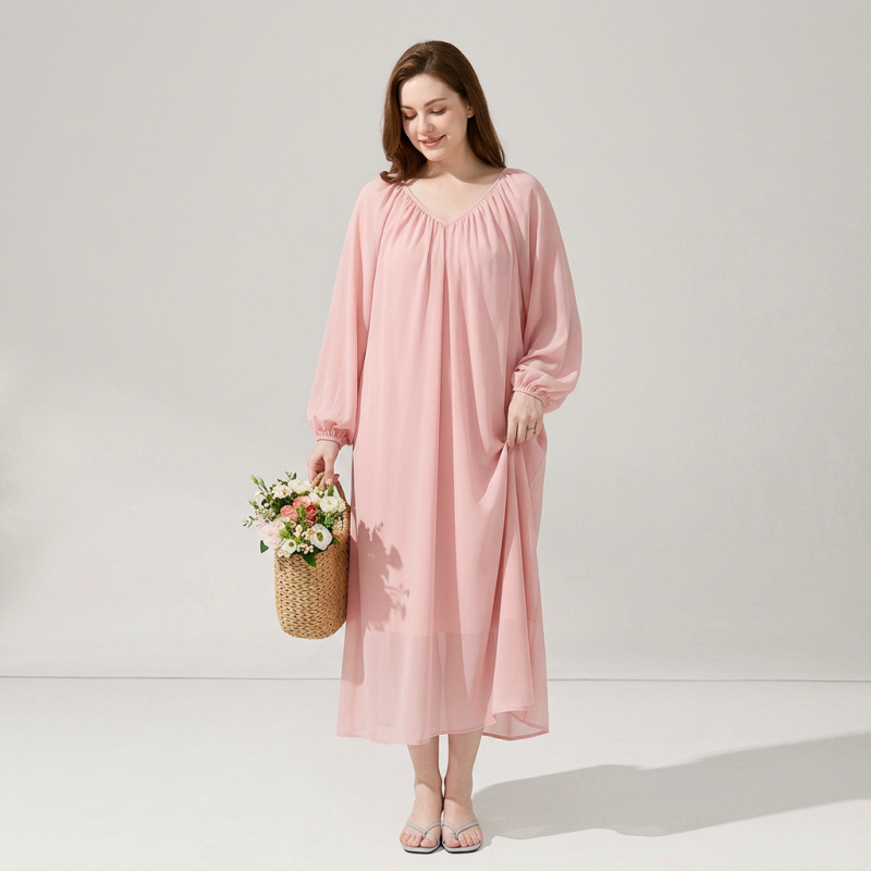 Vestido con escote en V y mangas murciélago