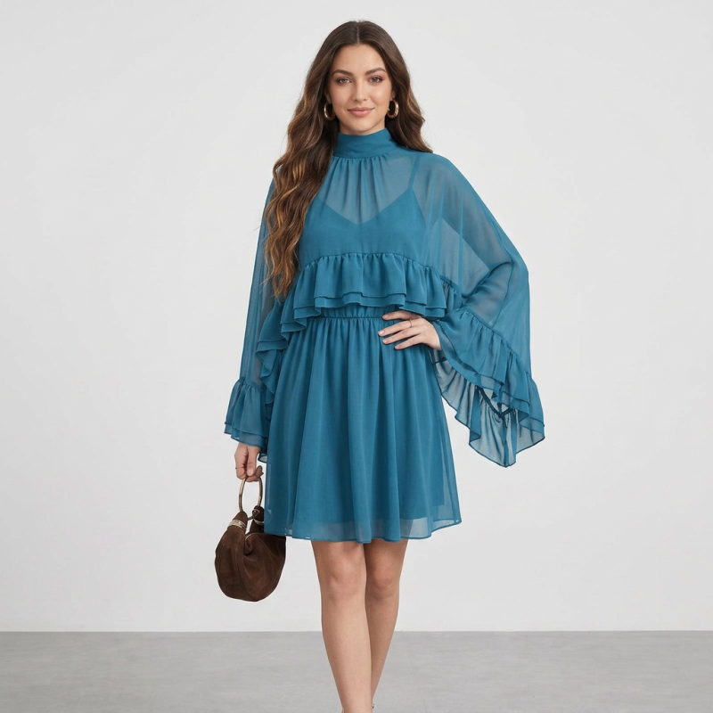 Elegante conjunto de vestido lencero de gasa
