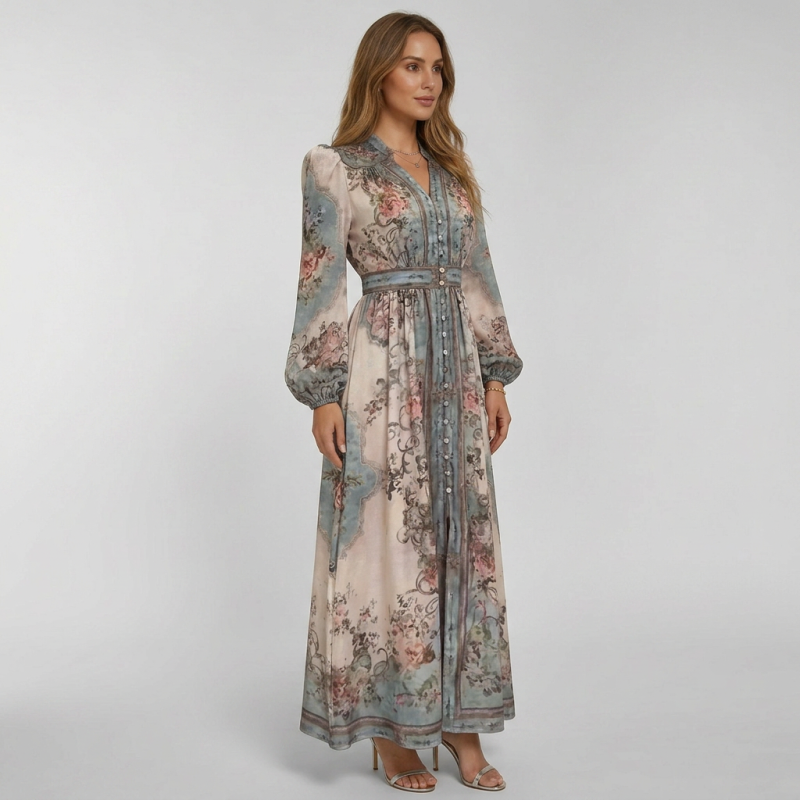 Vestido de manga larga con escote en V