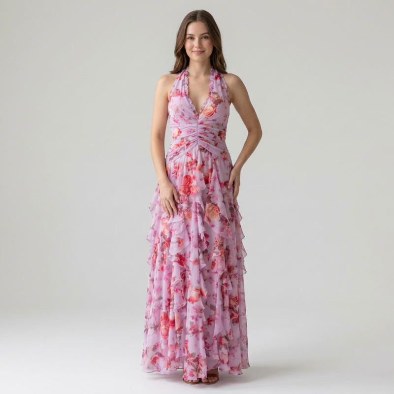vestido floral con volantes