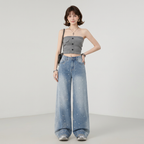 pantalones vaqueros de pierna ancha con pedrería