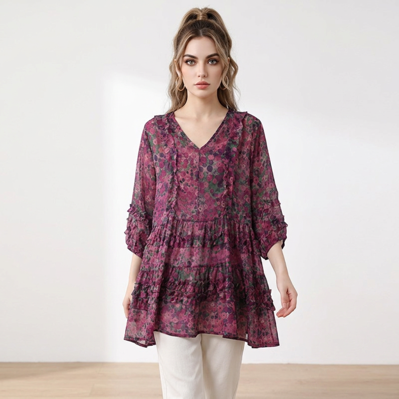 Top floral de manga tres cuartos