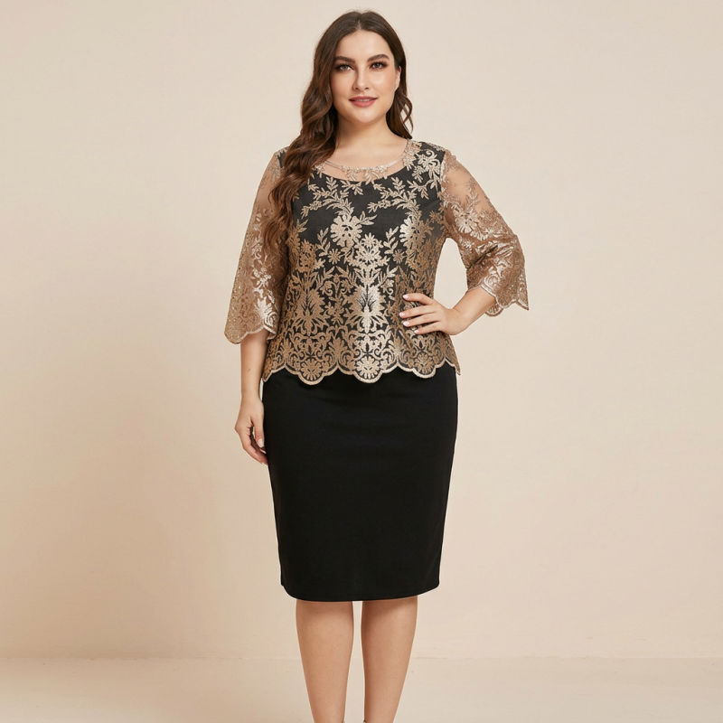 Vestido bordado con encaje