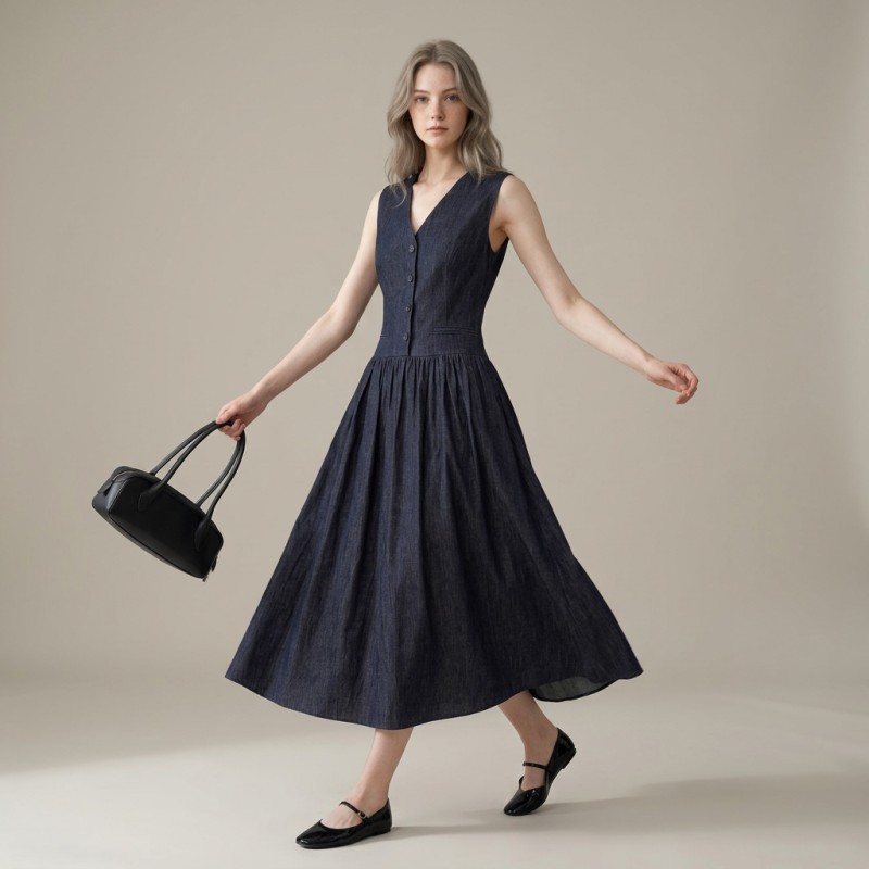 vestido sin mangas con escote en V