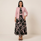 Conjunto de vestido y cárdigan estampado