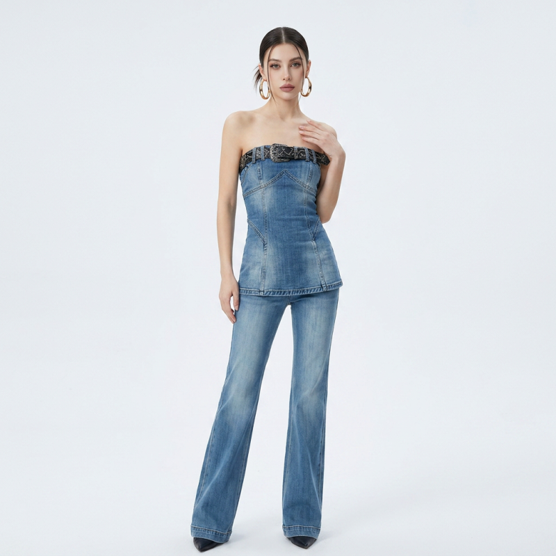 Conjunto vaquero sin tirantes para chica sexy