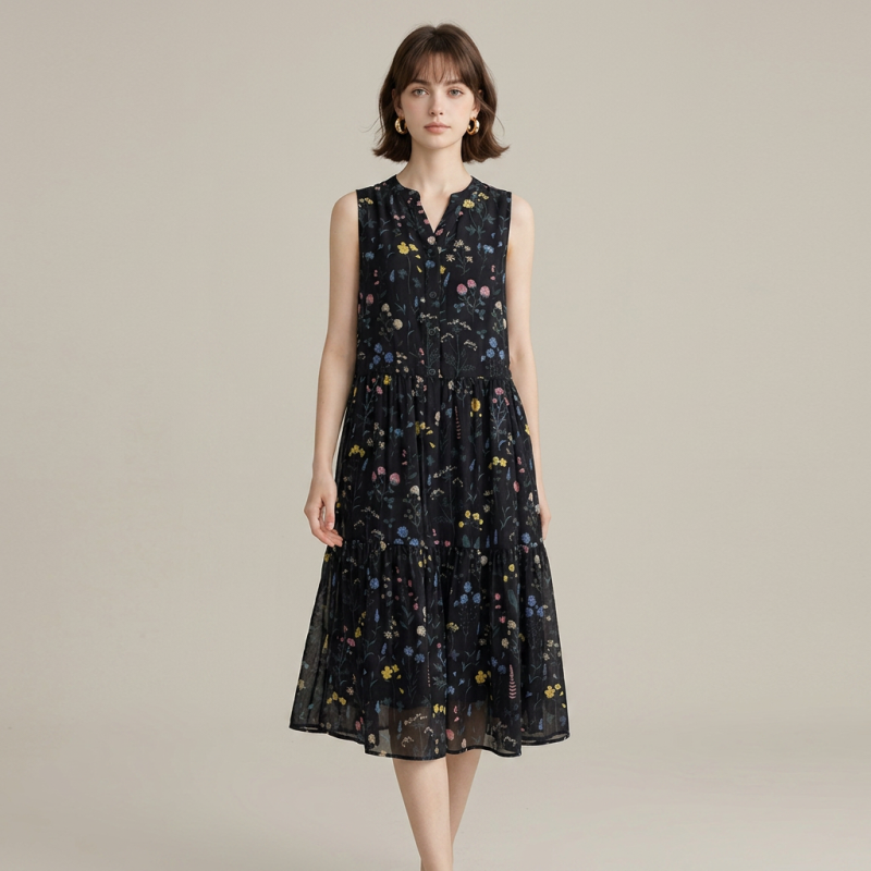 Vestido estampado sin mangas con escote en V