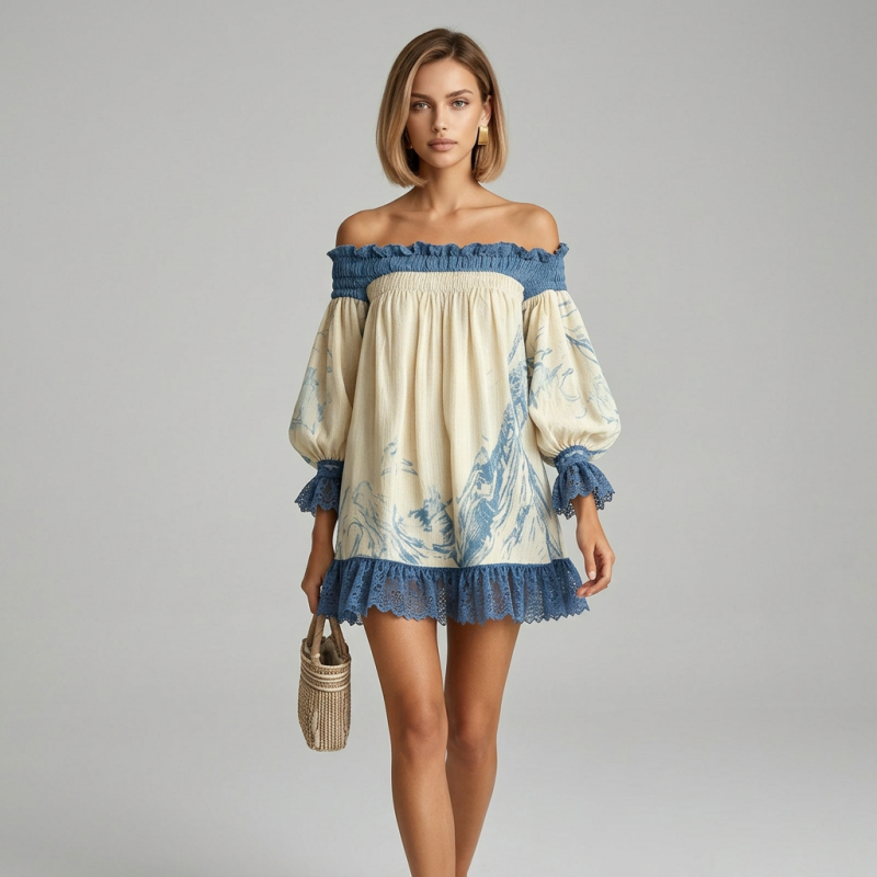 Vestido retro con los hombros descubiertos