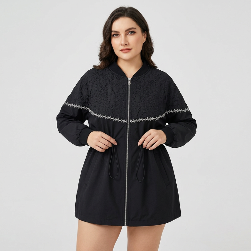Gabardina de cuello redondo a la moda