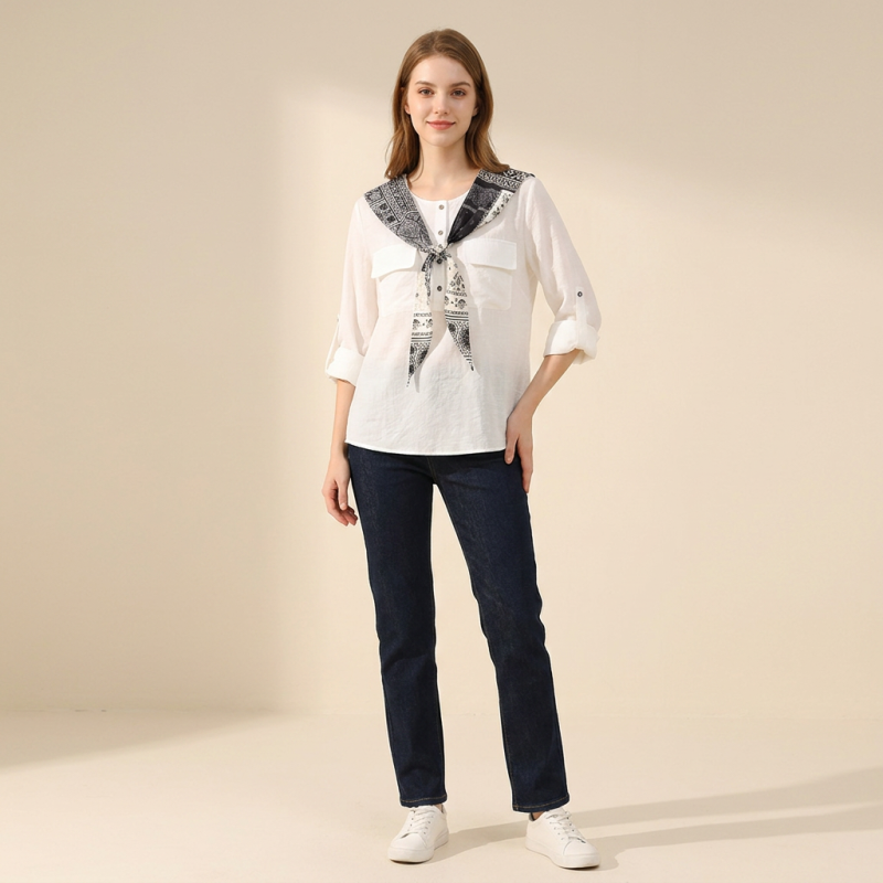 Camisa tipo chal de estilo étnico informal