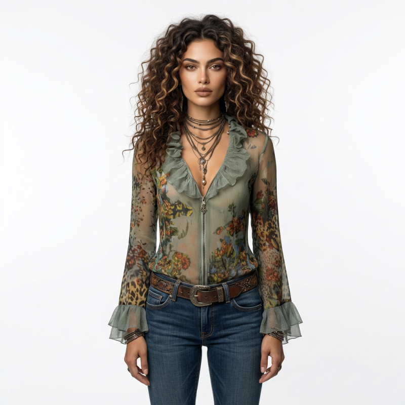 Camisa floral con estampado de leopardo