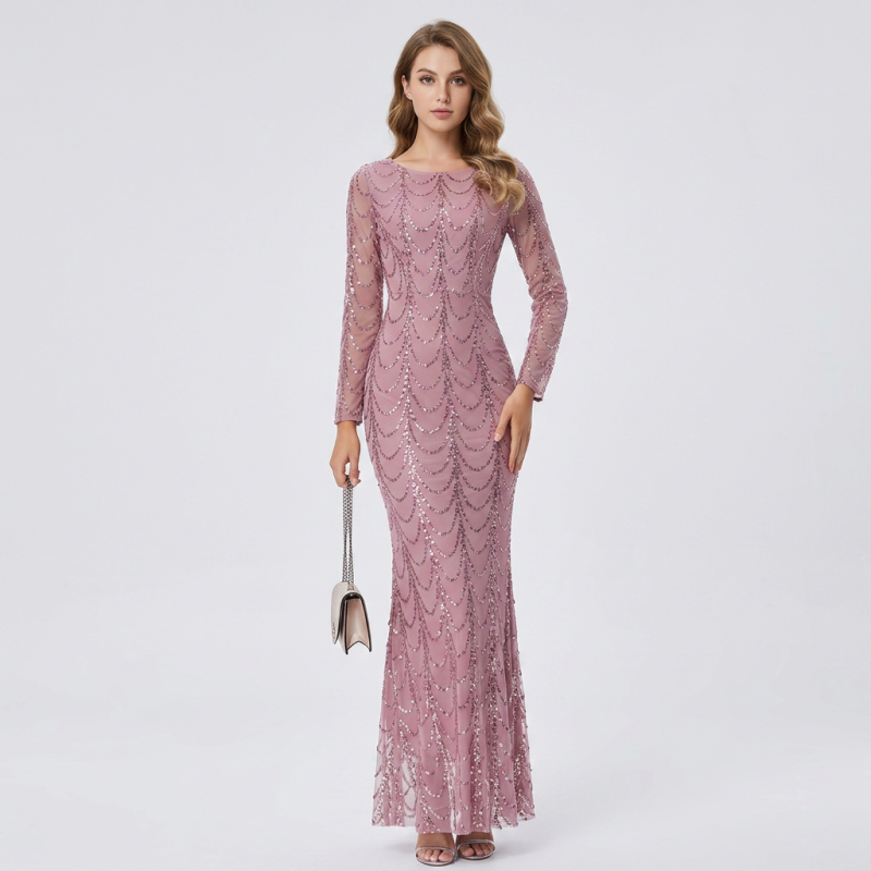 Elegante vestido de cola de sirena de manga larga