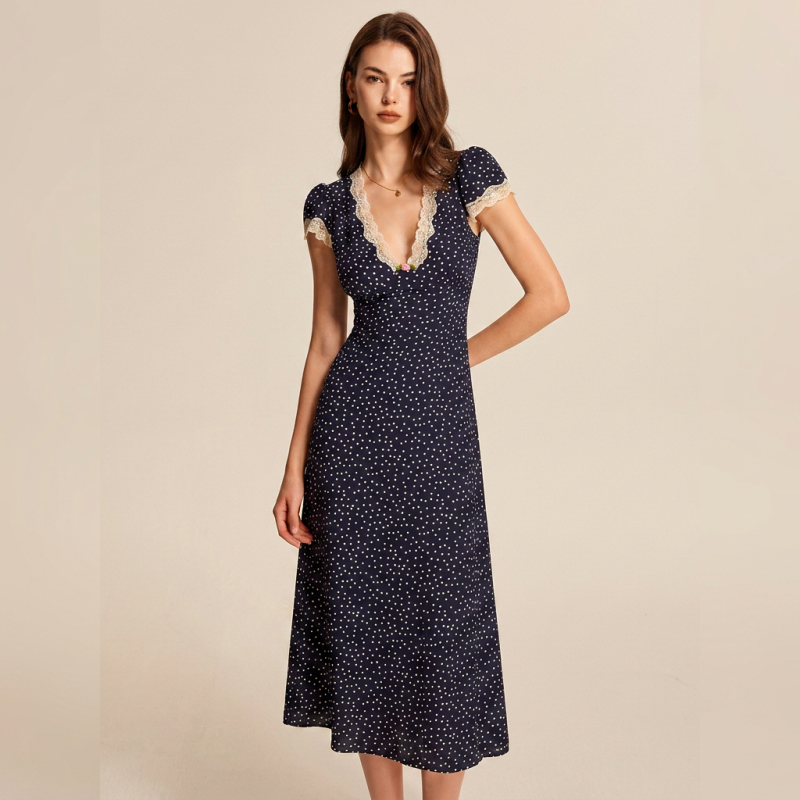 Vestido largo retro con escote en V