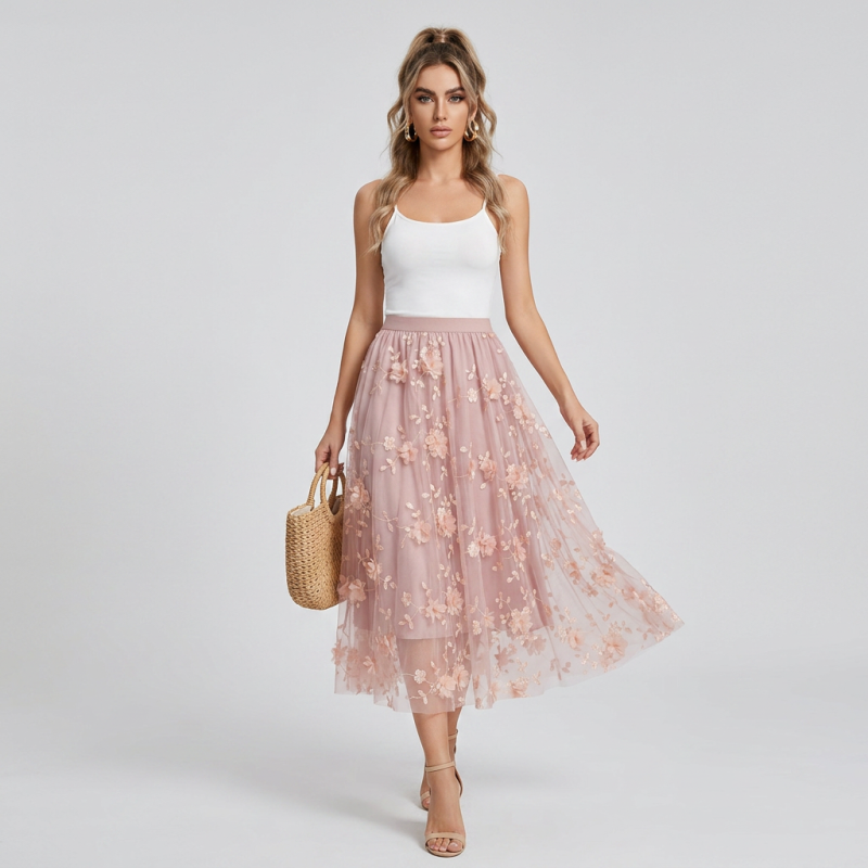 Elegante falda midi de malla
