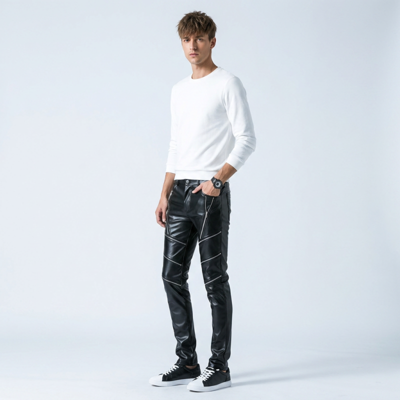 Pantalones de cuero ajustados a la moda