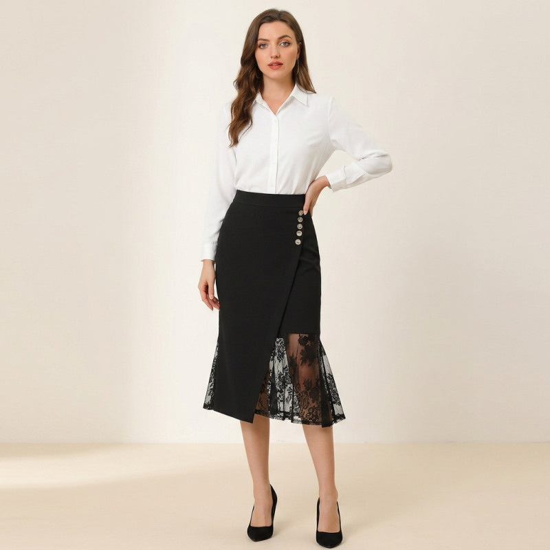 Falda de encaje de talle alto