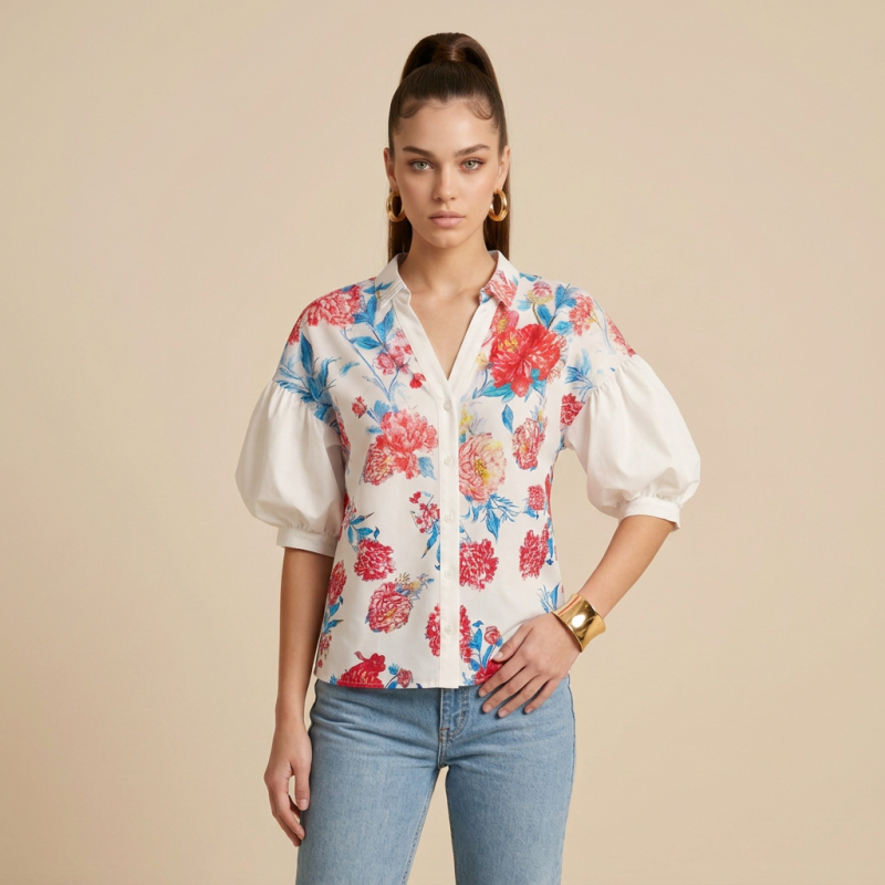 Camisa floral de manga farol