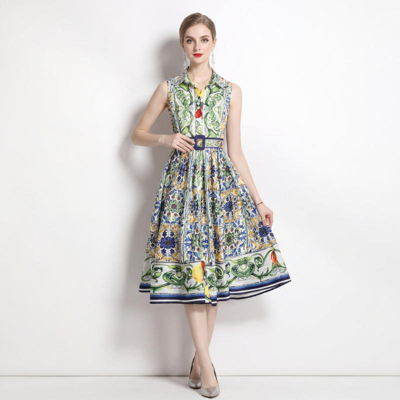 Vestido estampado elegante que realza la cintura